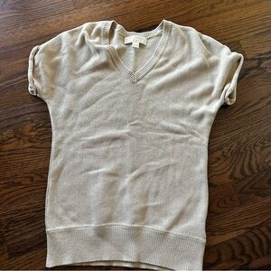 Michael Kors Beige V-Neck Short Sleeve Sweater